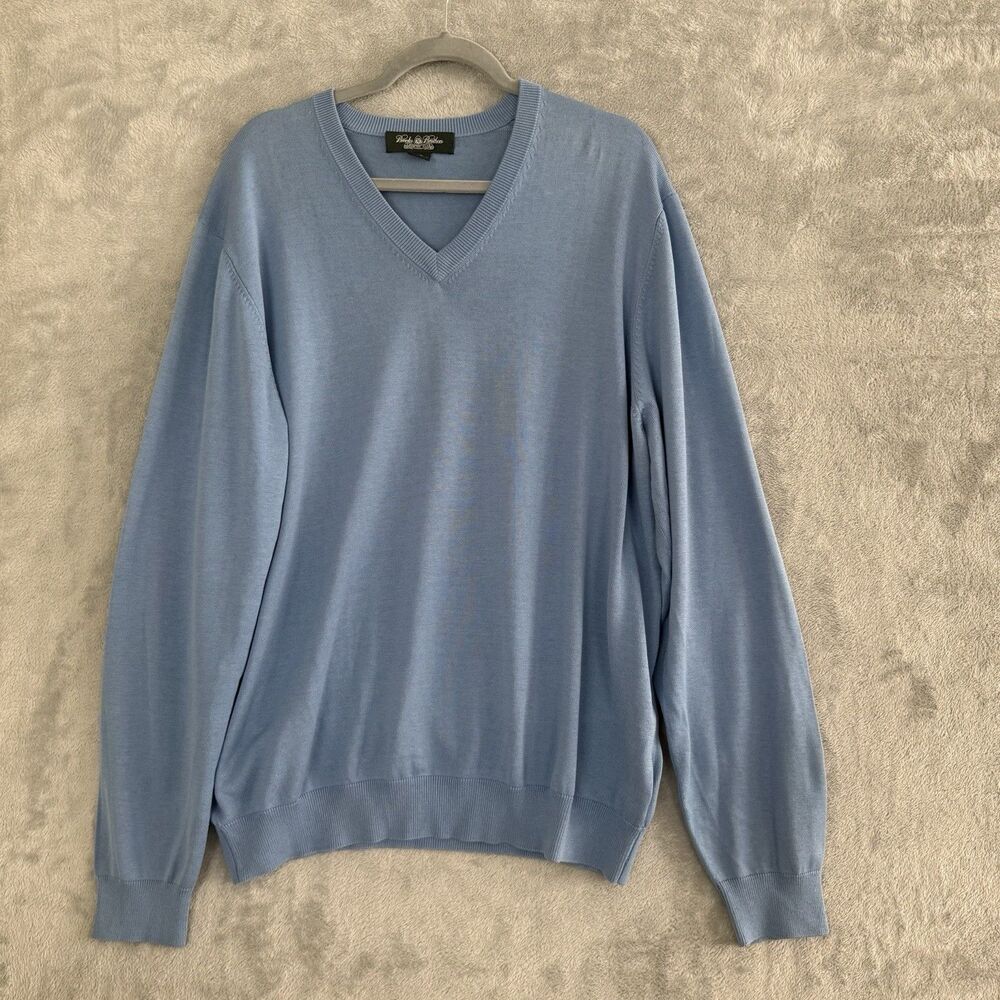 Brooks Brothers Country Club V Neck Sweater Mens XXL Blue Silk Cotton  Pullover